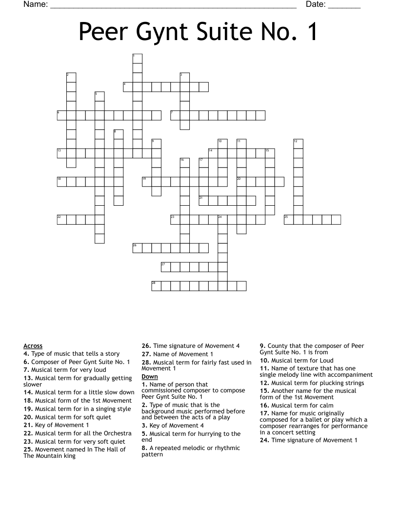 Peer Gynt Suite No. 1 Crossword