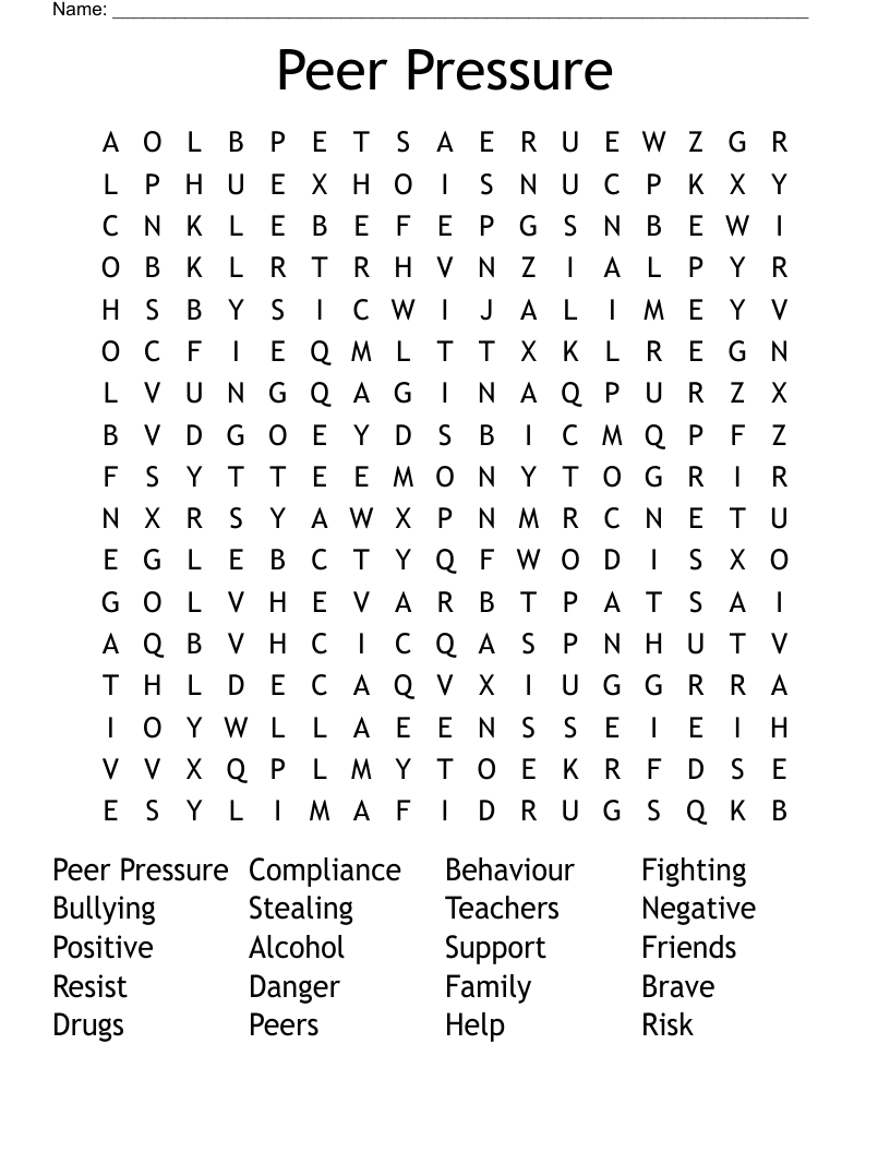 Peer Pressure Word Search