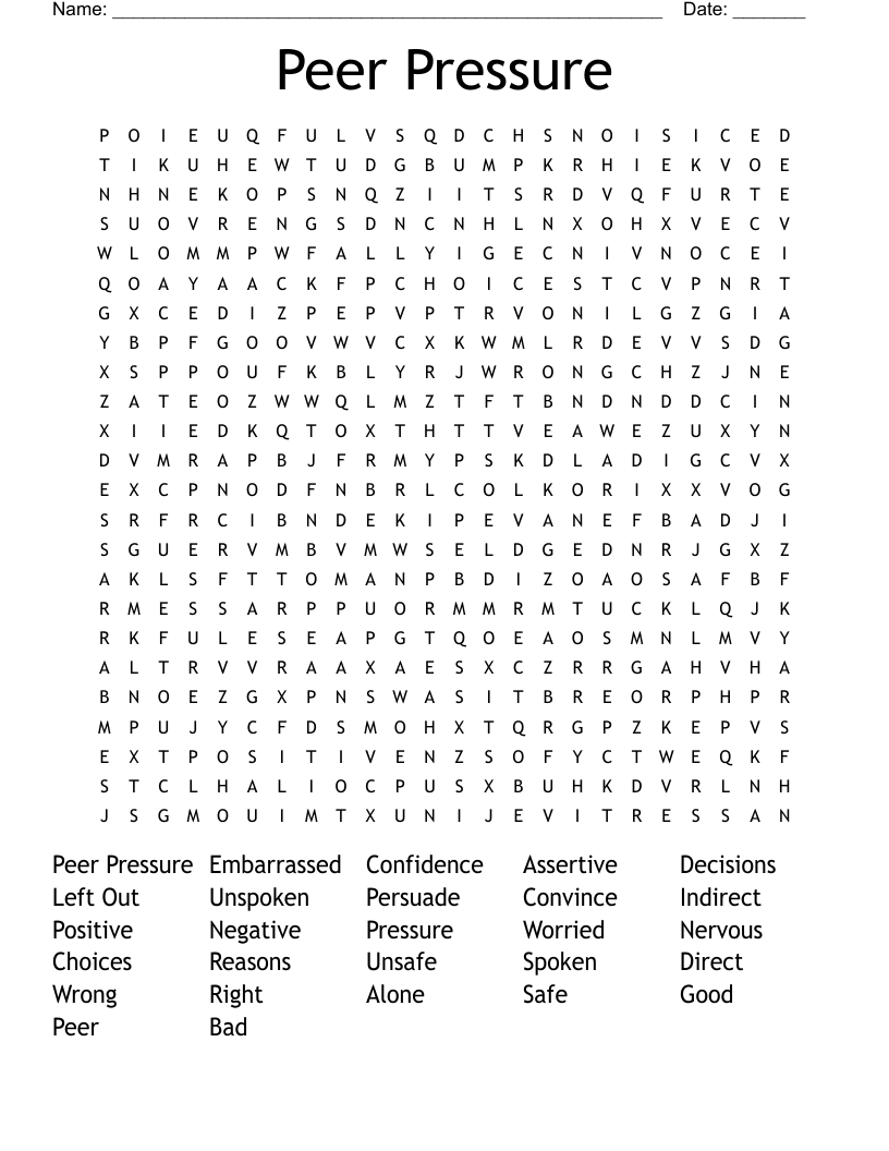 Peer Pressure Word Search