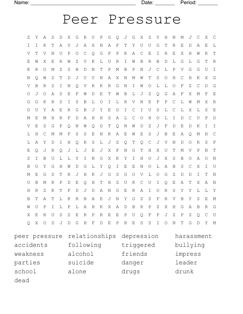 Peer Pressure Word Search