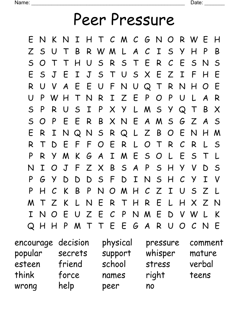 Peer Pressure Word Search