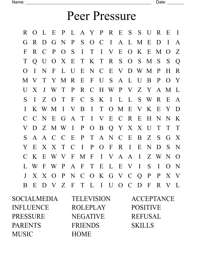 Peer Pressure Word Search