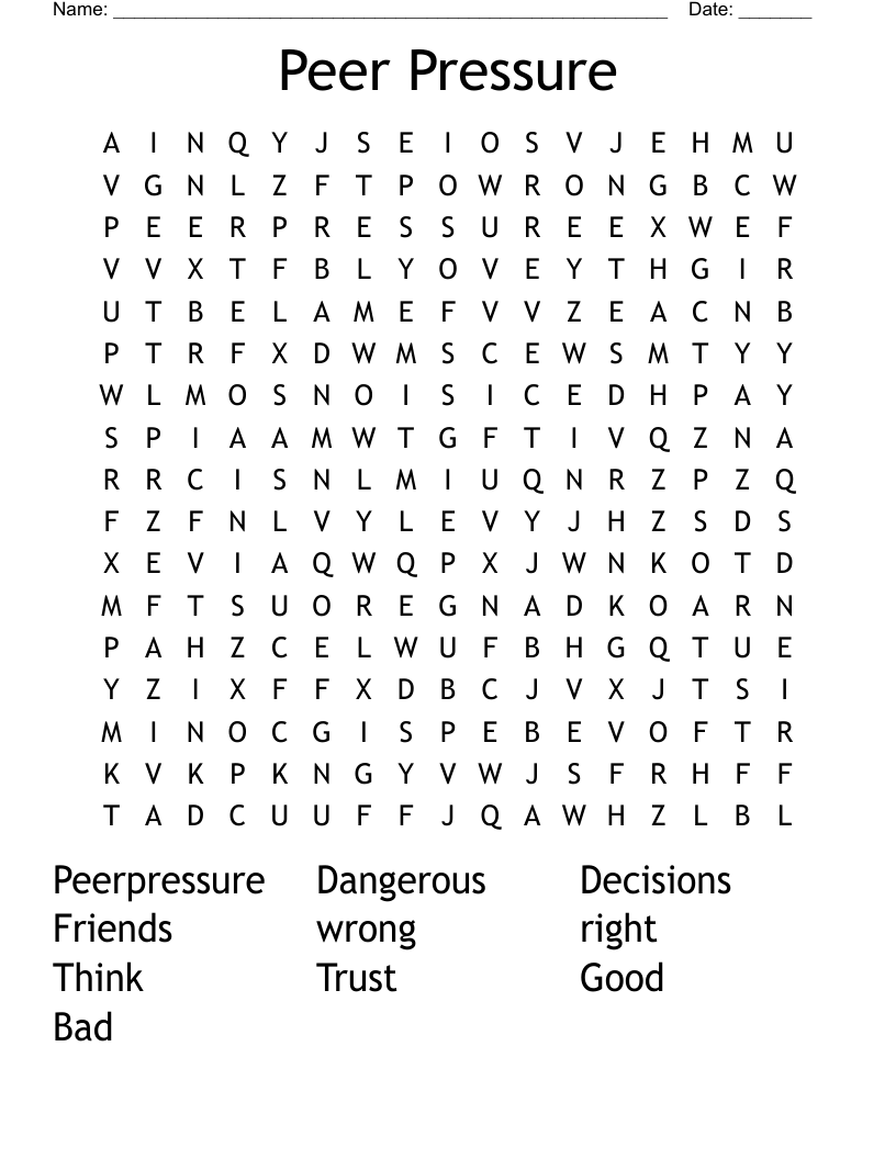 Peer Pressure Word Search