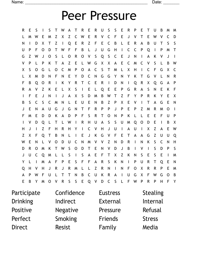 Peer Pressure Word Search