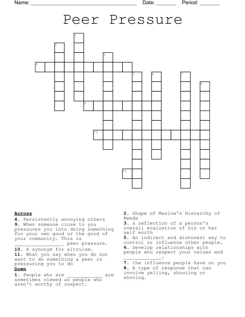 Peer Pressure Crossword