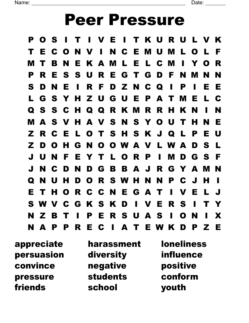 Peer Pressure Word Search