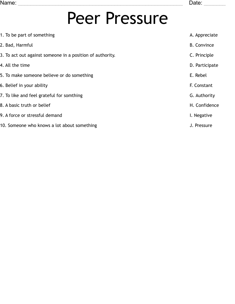 Peer Pressure Worksheet