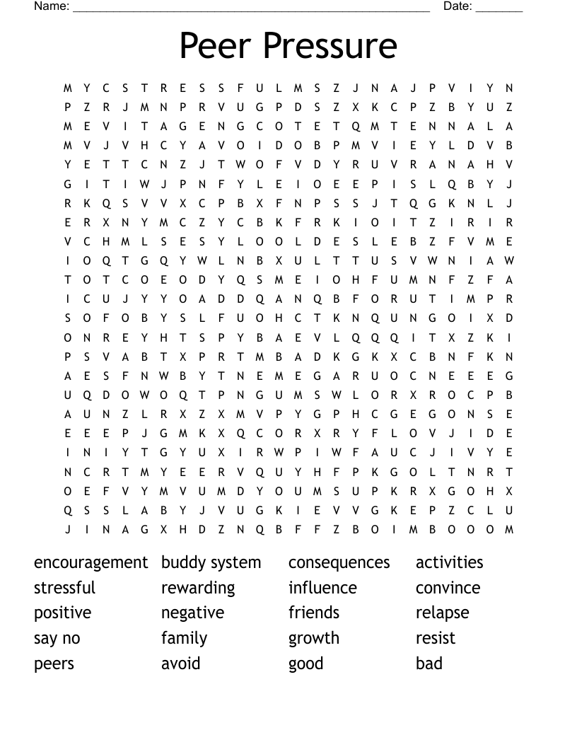 Peer Pressure Word Search