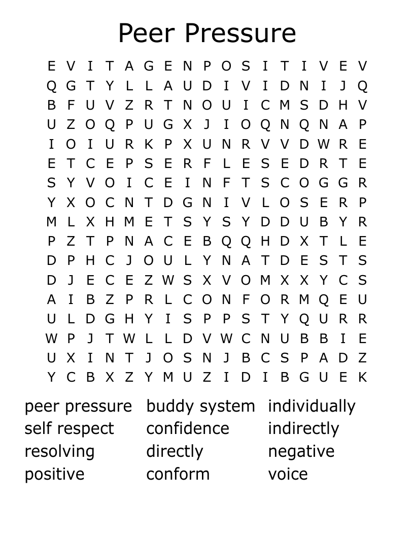 Peer Pressure Word Search