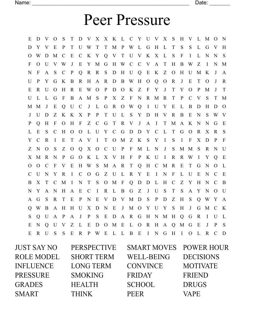 Peer Pressure Word Search