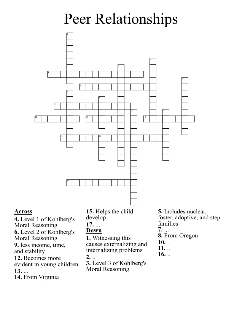 Peer Relationships Crossword