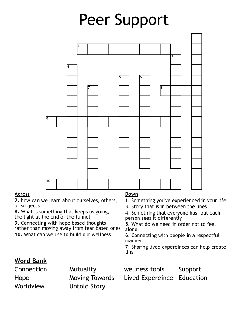 Peer Support  Crossword