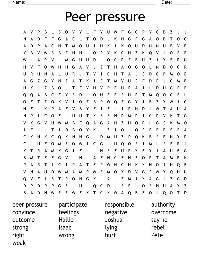 Peer pressure Word Search