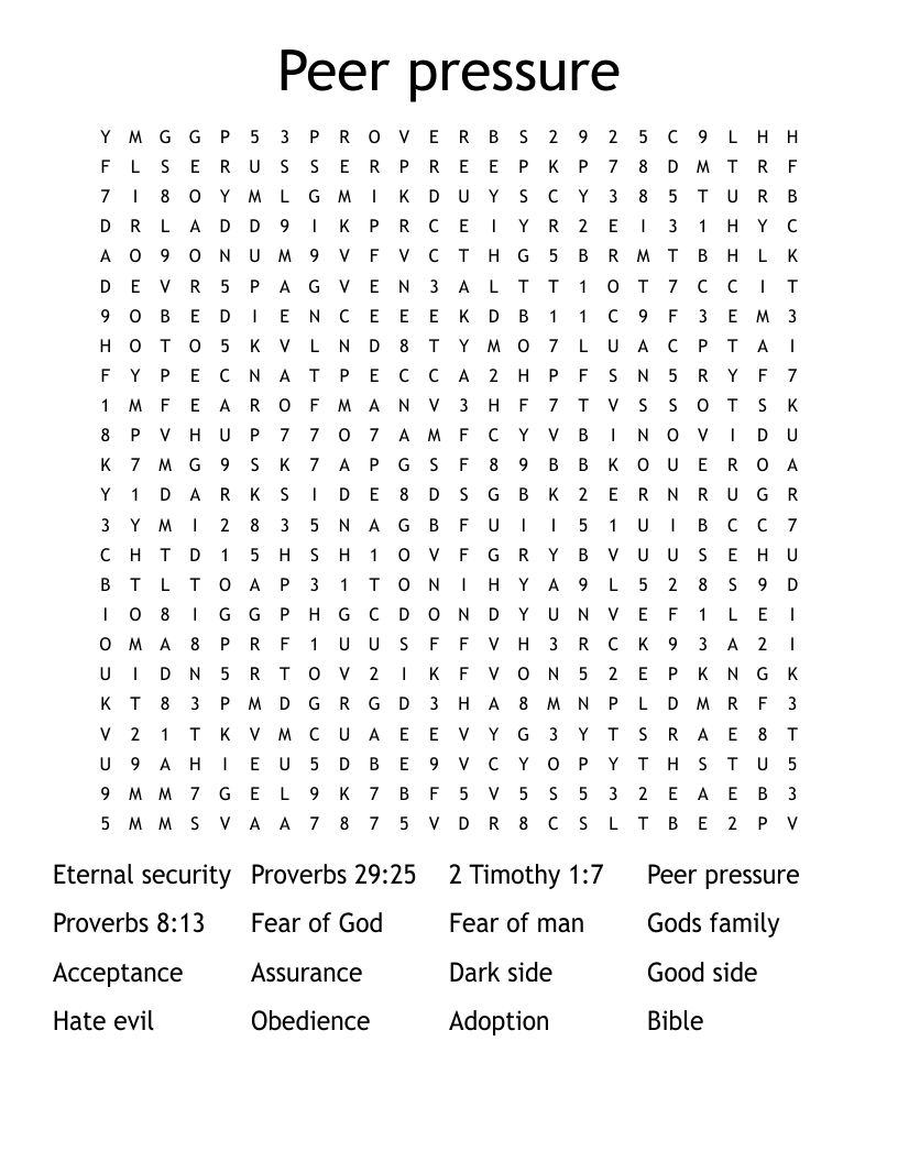 Peer pressure Word Search