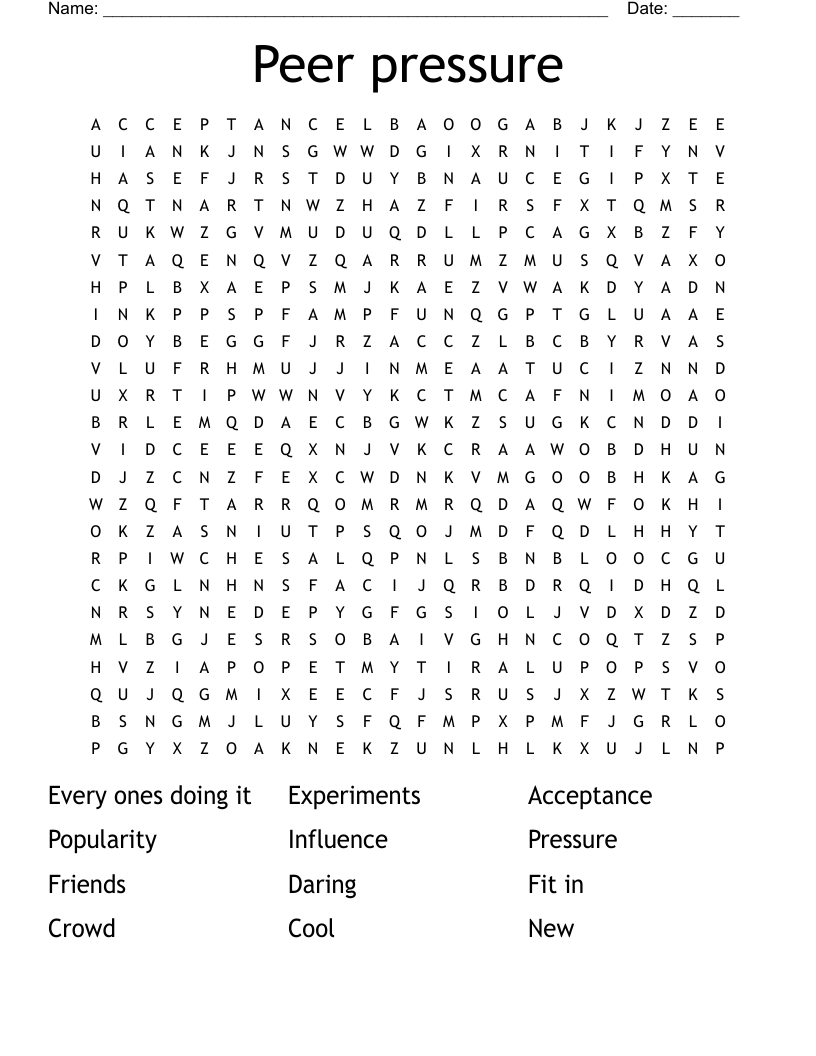 Peer pressure  Word Search