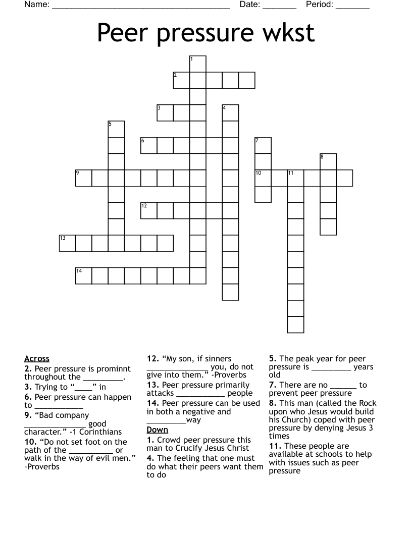 Peer pressure wkst Crossword