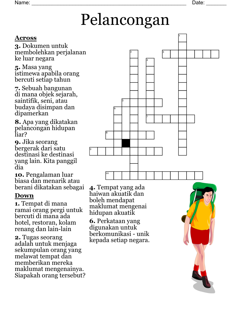 Pelancongan Crossword