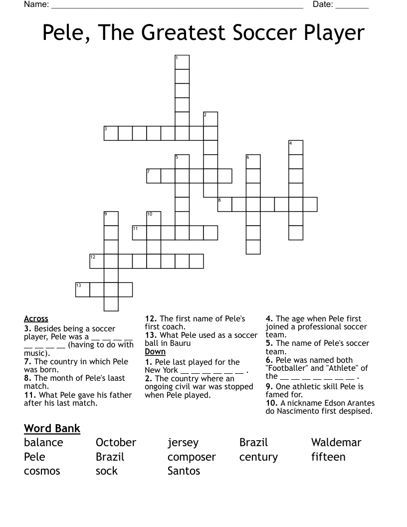 Pele, The Greatest Soccer Player Crossword