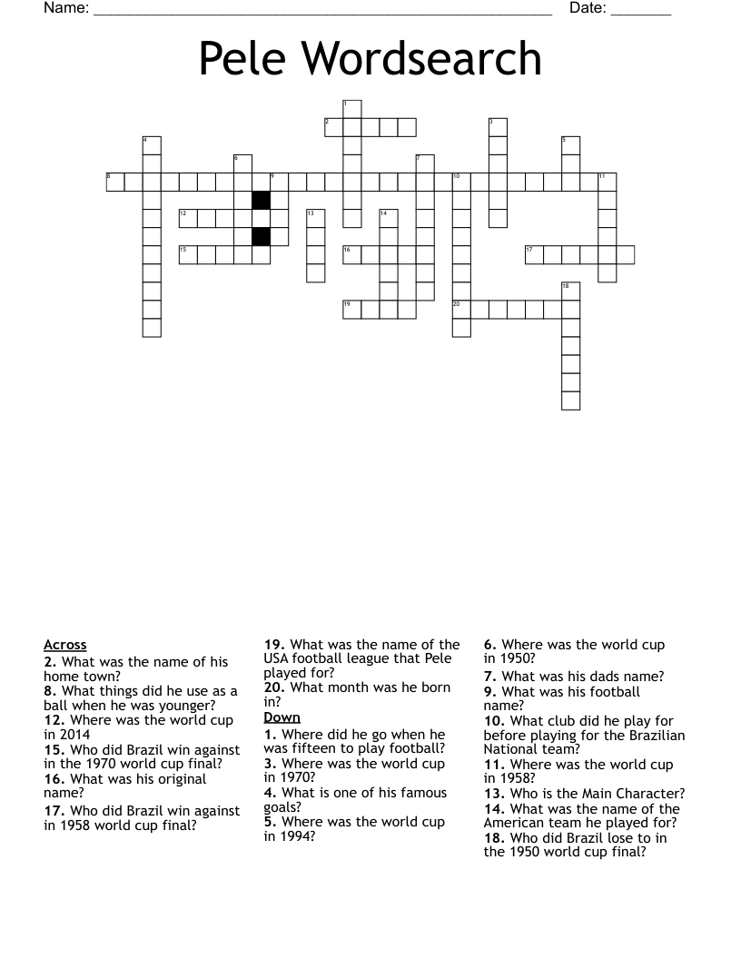 Pele Wordsearch Crossword