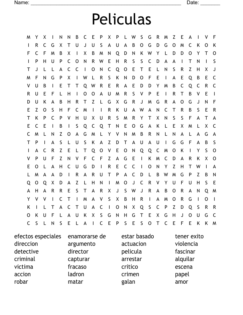 Peliculas Word Search