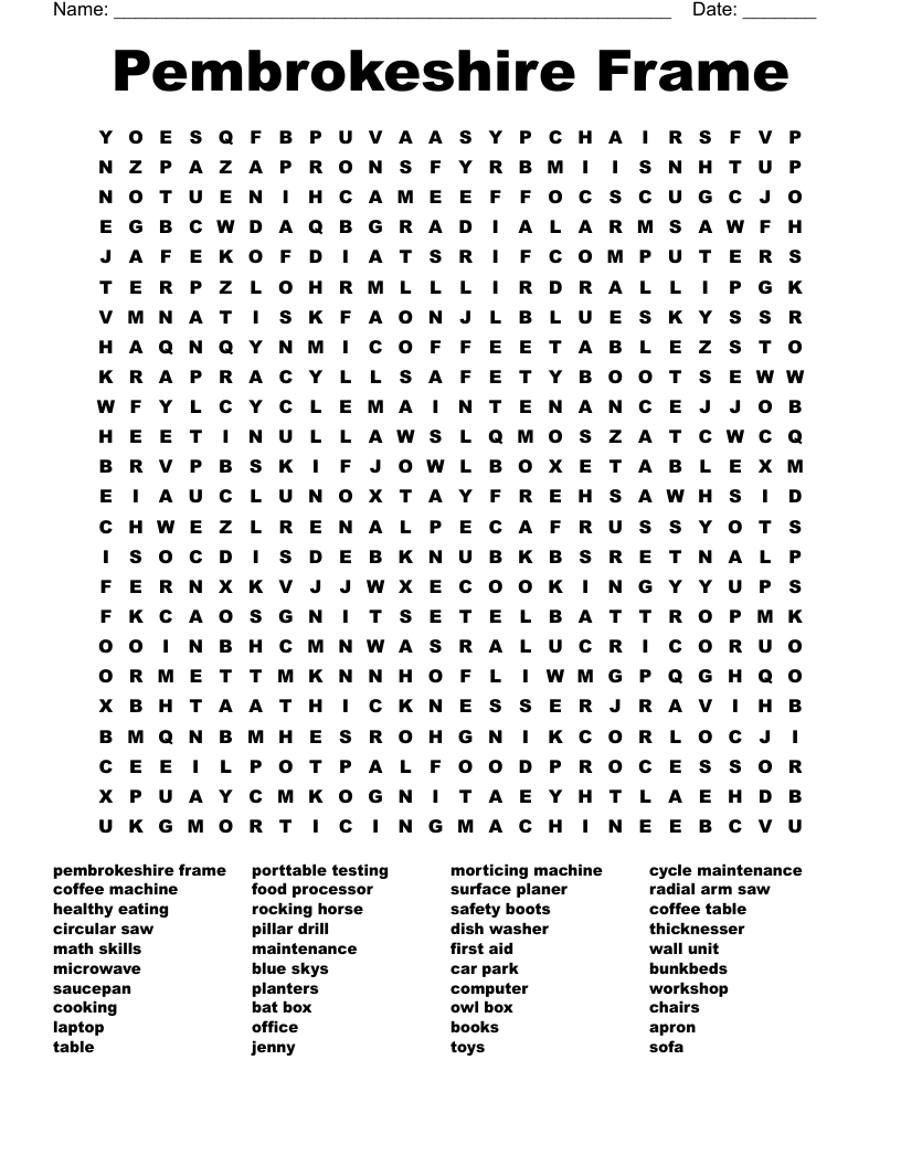 Pembrokeshire Frame  Word Search