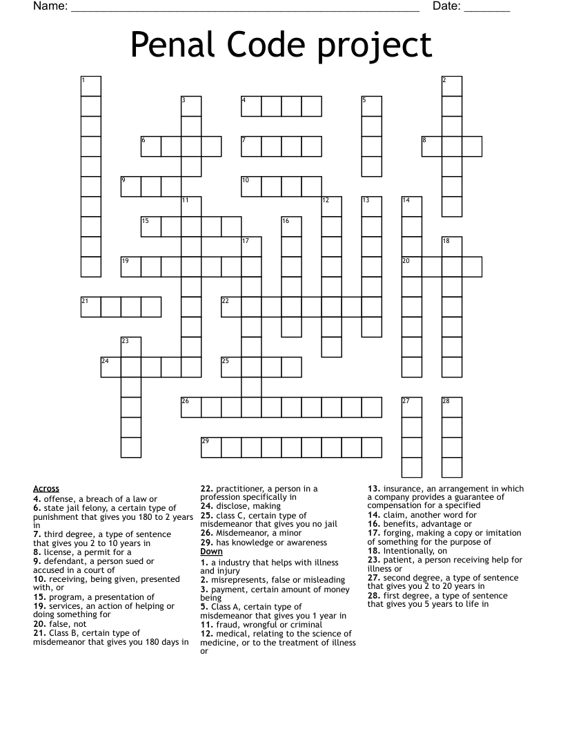 Penal Code project  Crossword