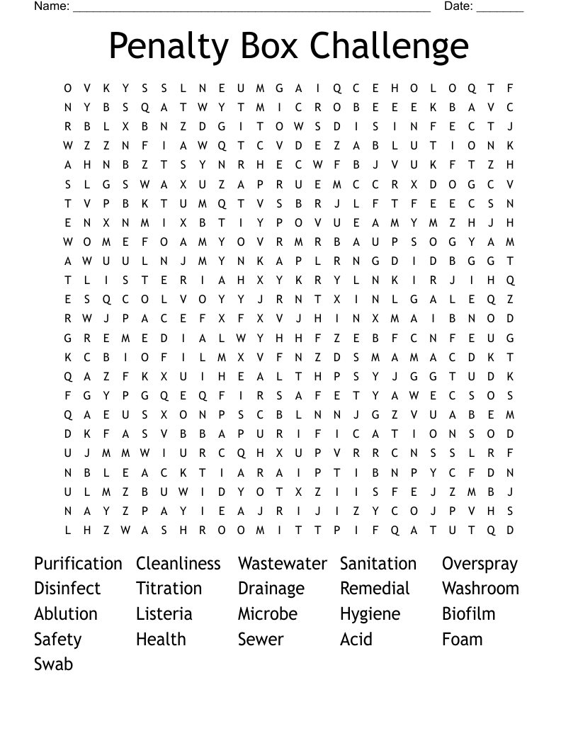 Penalty Box Challenge Word Search