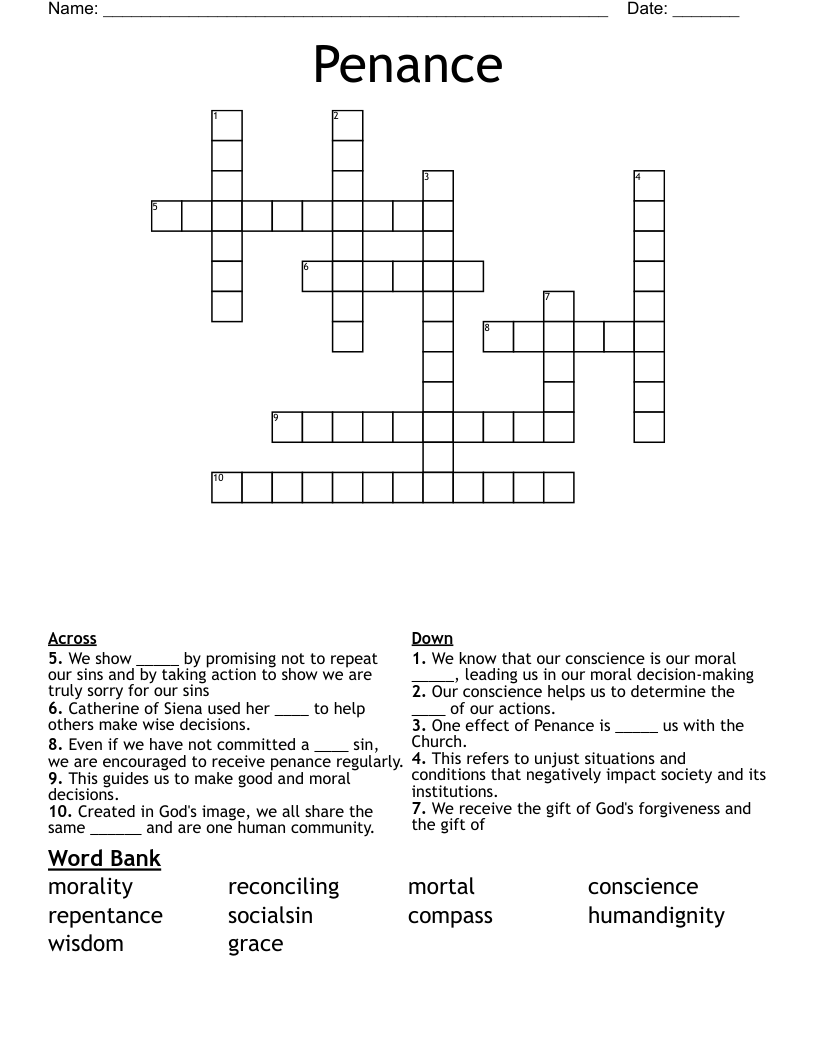 Penance Crossword