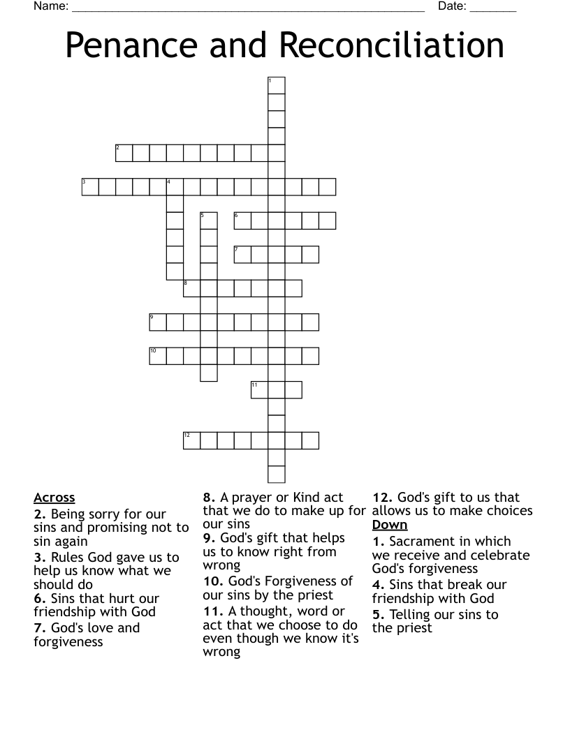 Penance and Reconciliation Crossword