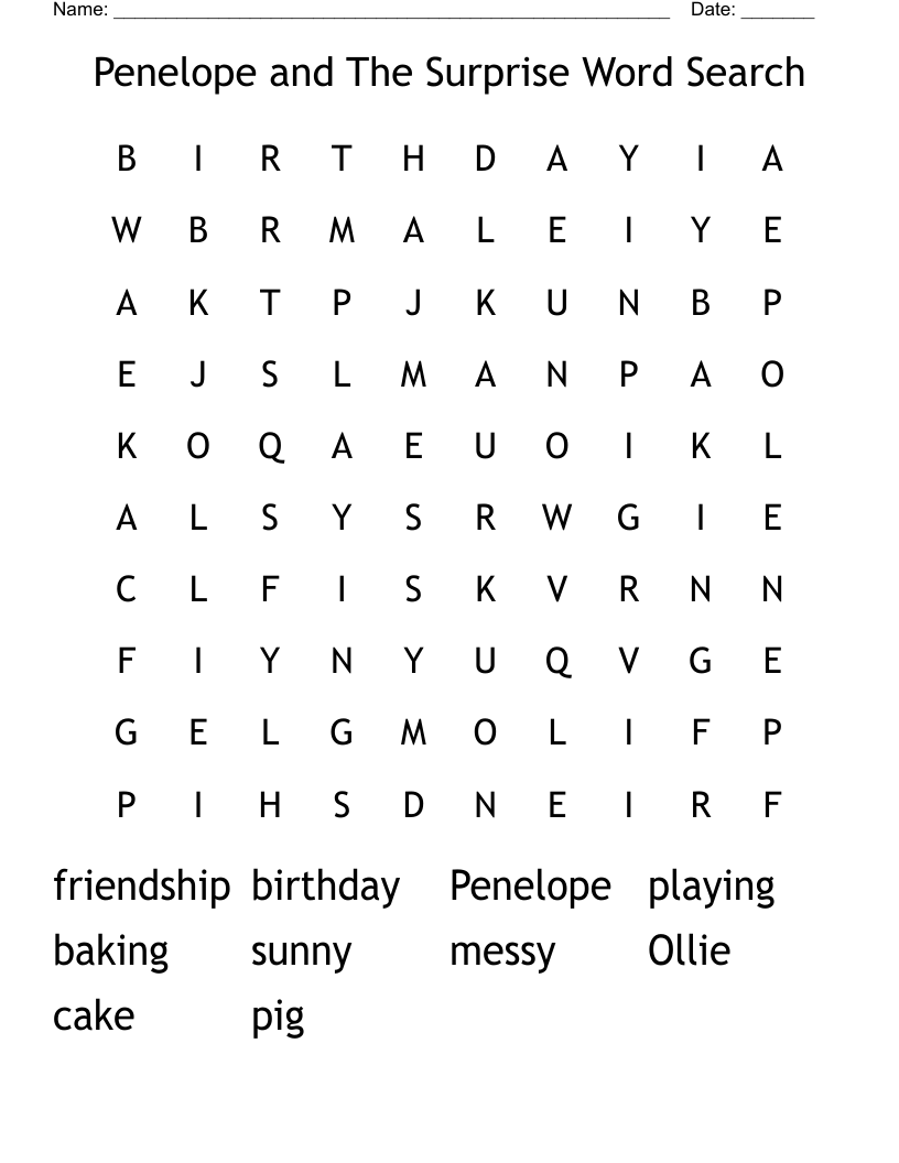 Penelope and The Surprise Word Search