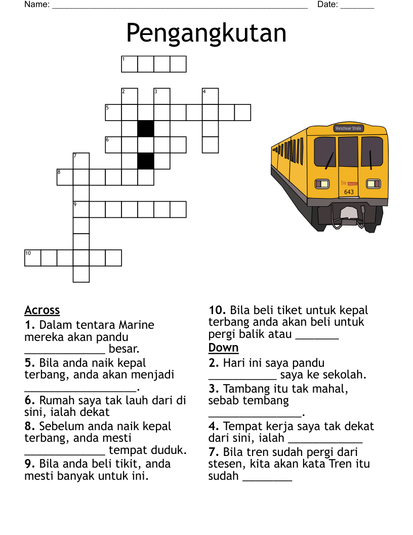 Pengangkutan  Crossword