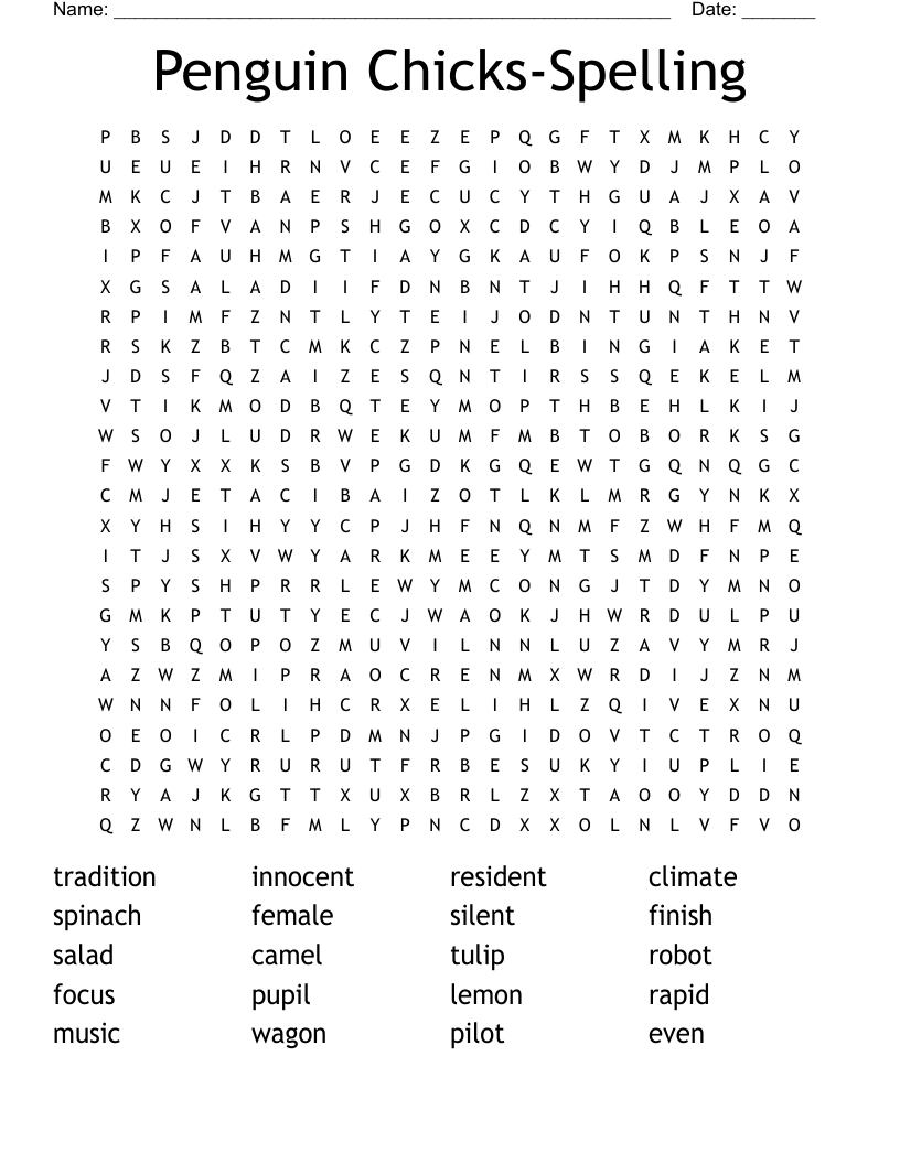 Penguin Chicks-Spelling Word Search