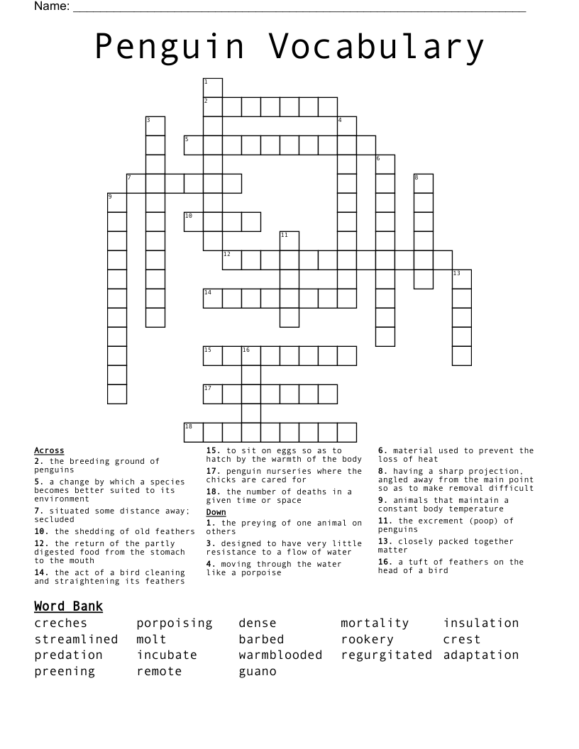 Penguin Vocabulary Crossword