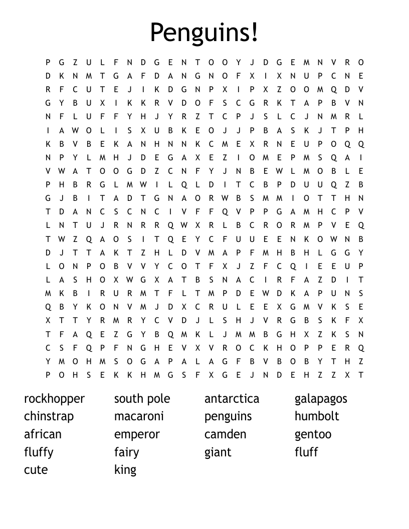 Penguins! Word Search