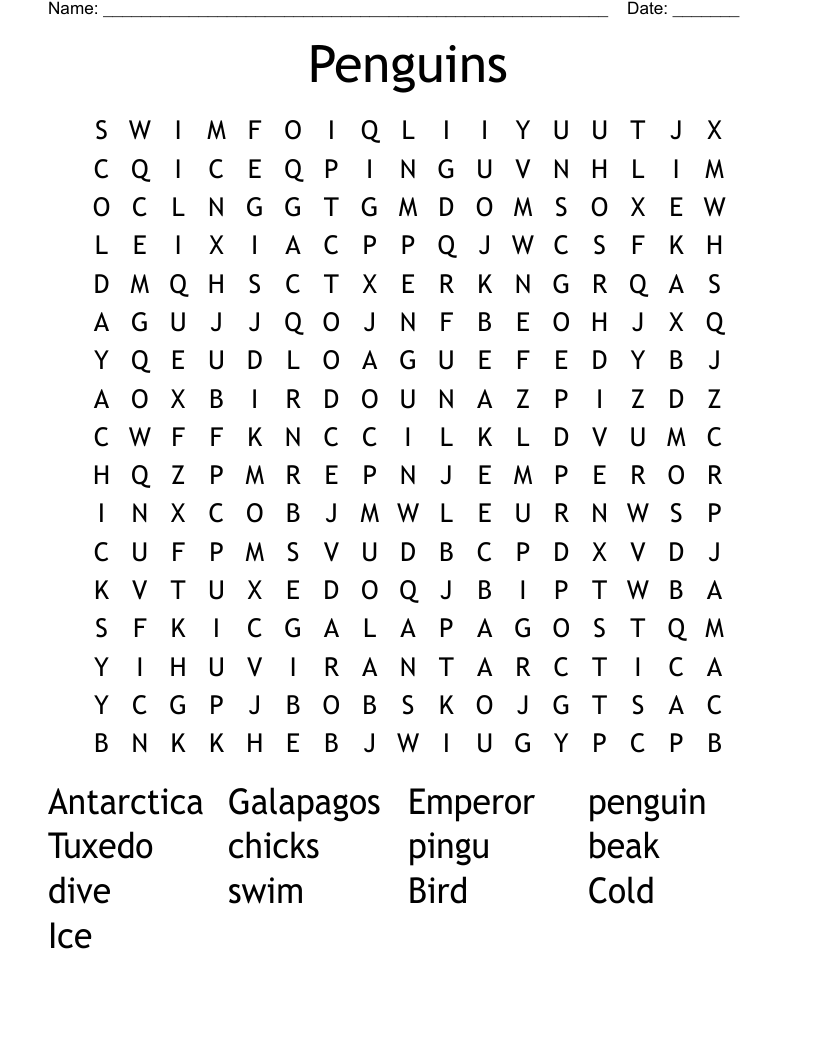 Penguins Word Search