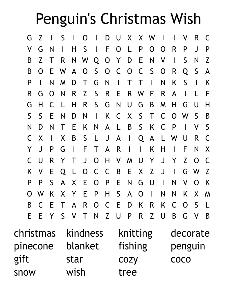 Penguin's Christmas Wish Word Search