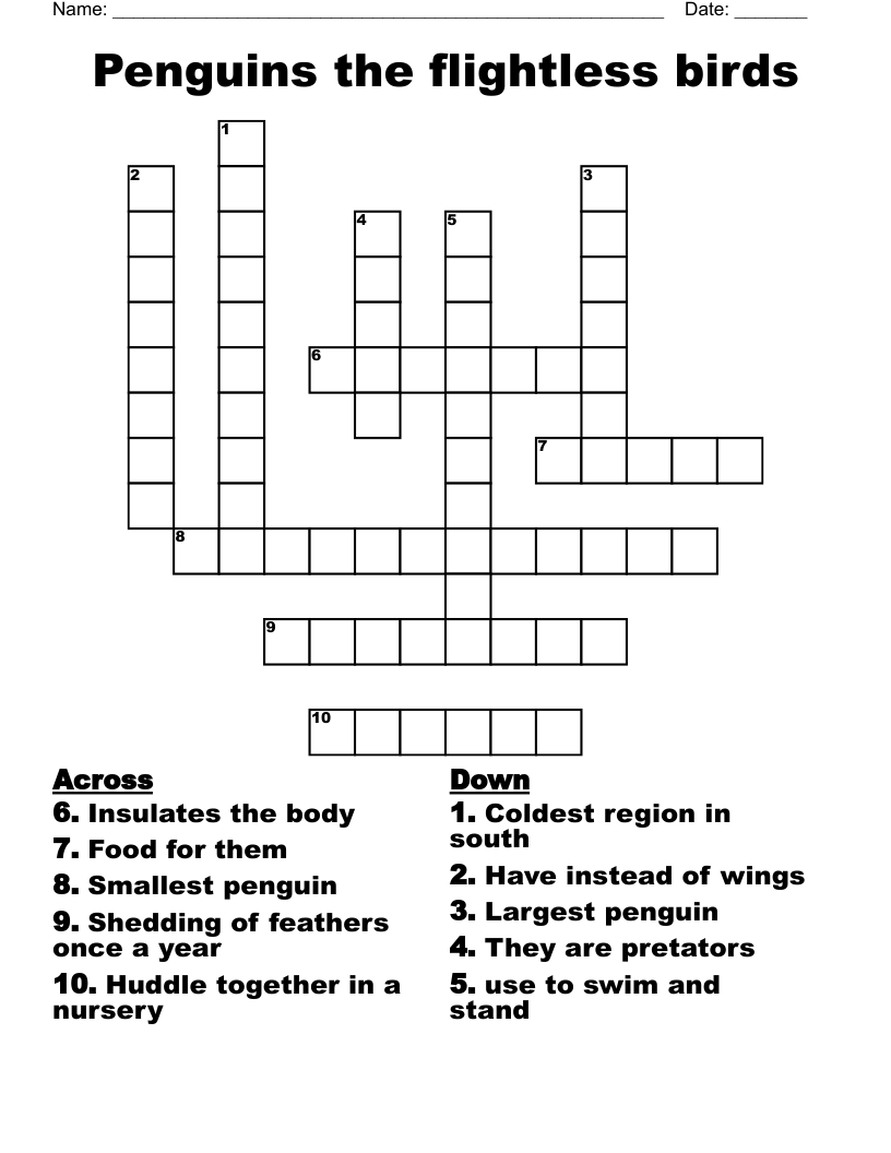 Penguins the flightless birds Crossword