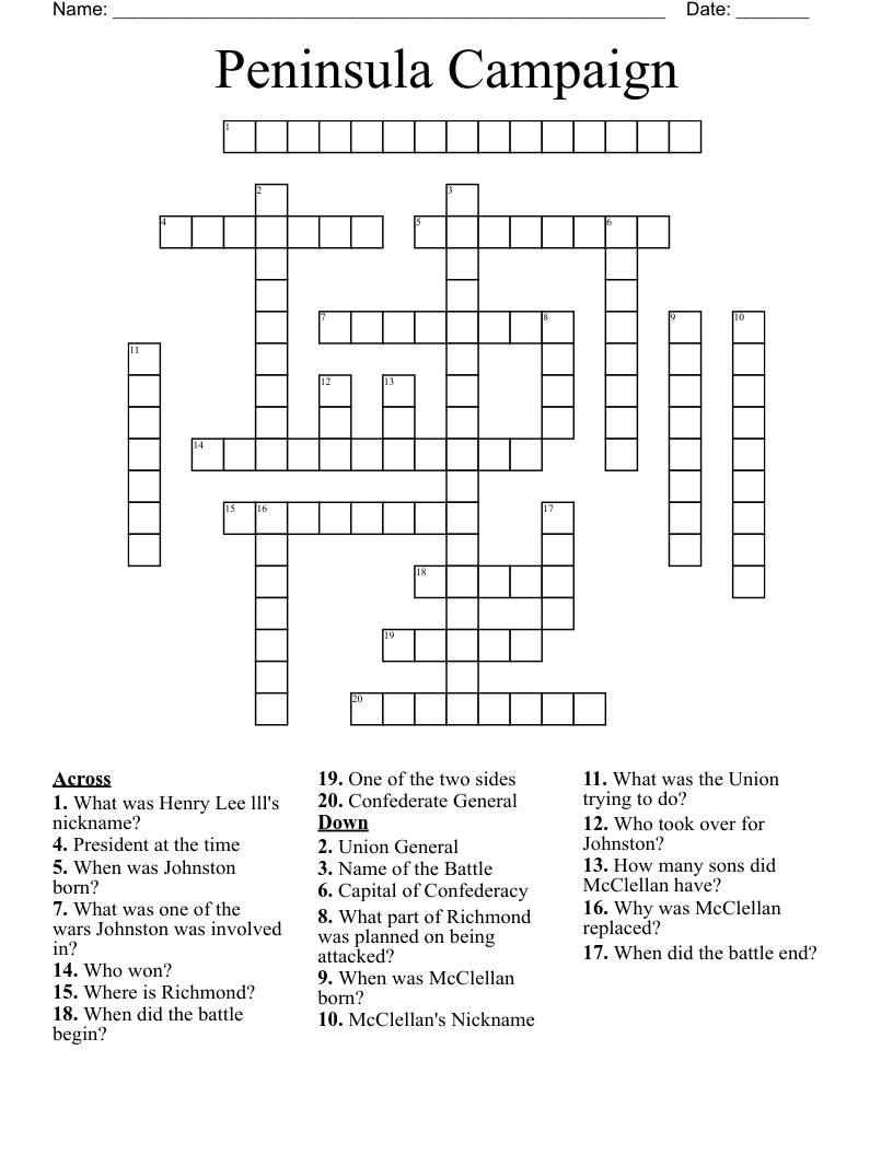 Peninsula Campaign Crossword