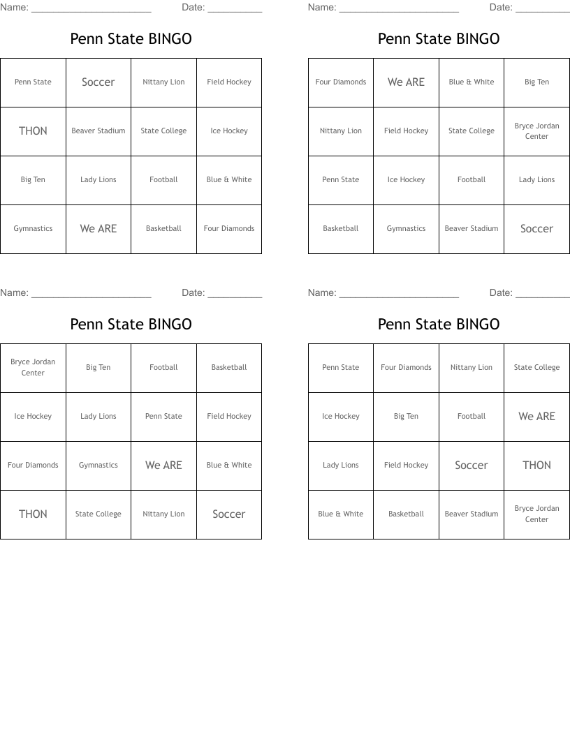 Penn State BINGO