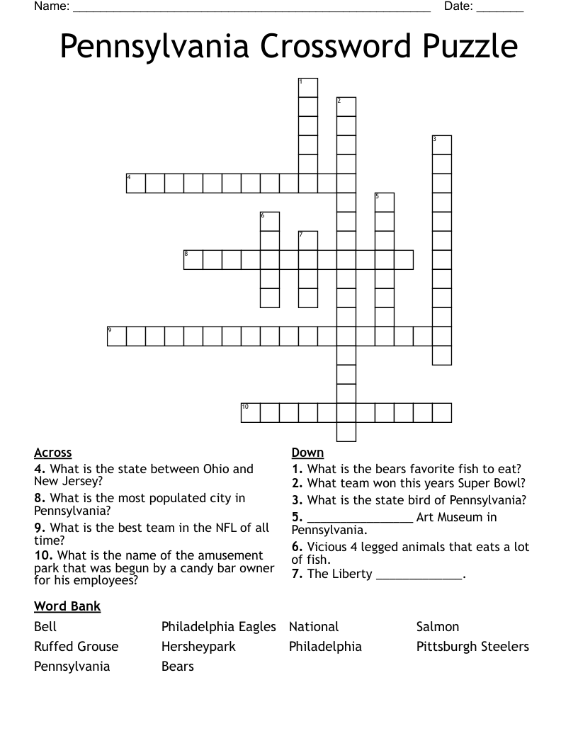Pennsylvania Crossword Puzzle