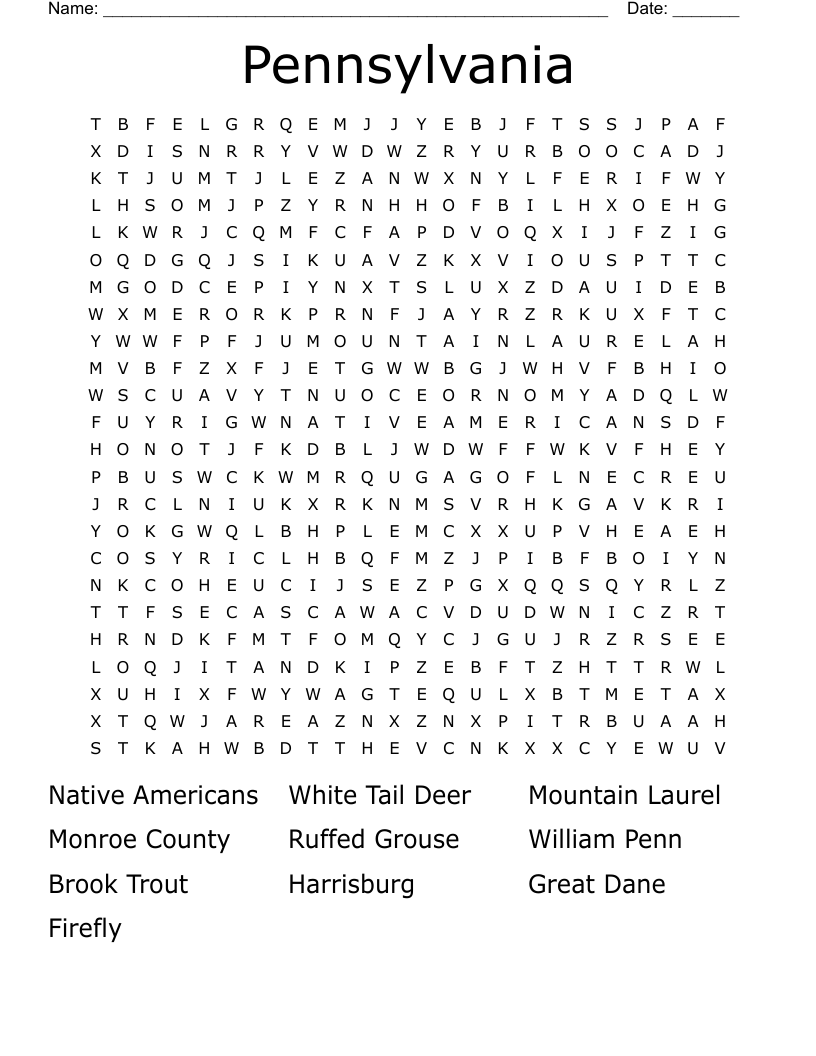 Pennsylvania  Word Search