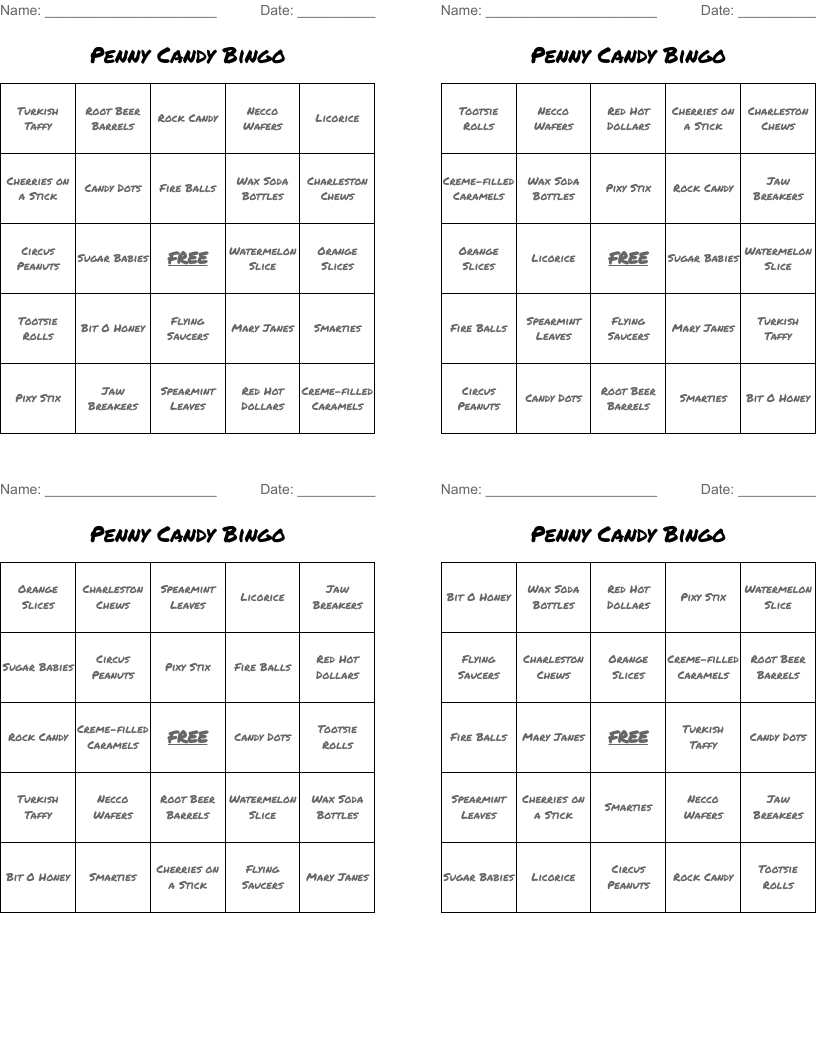 Penny Candy Bingo