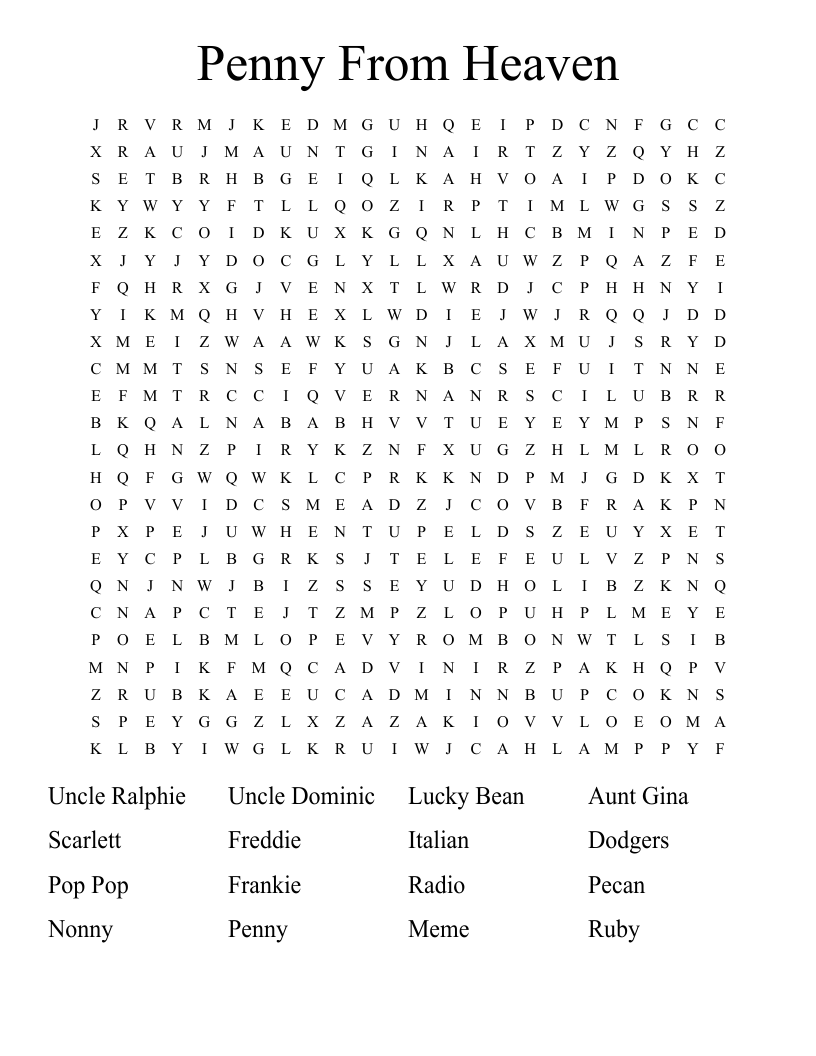 Penny From Heaven Word Search