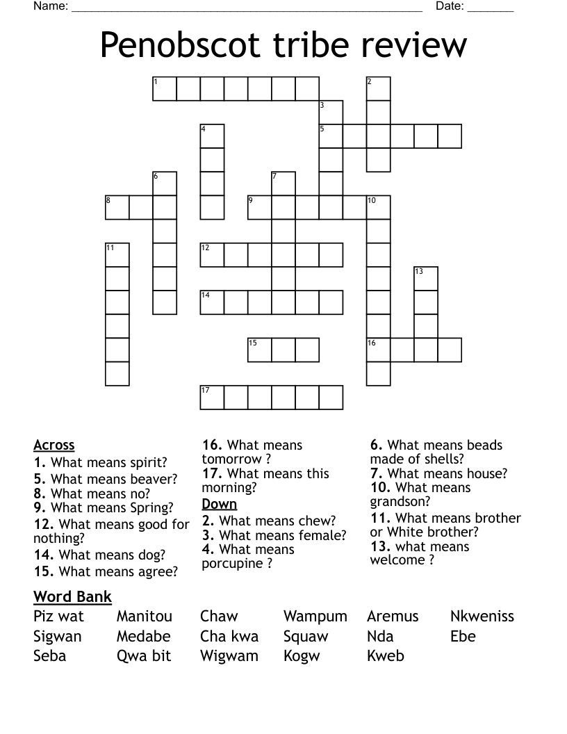 Penobscot tribe review Crossword