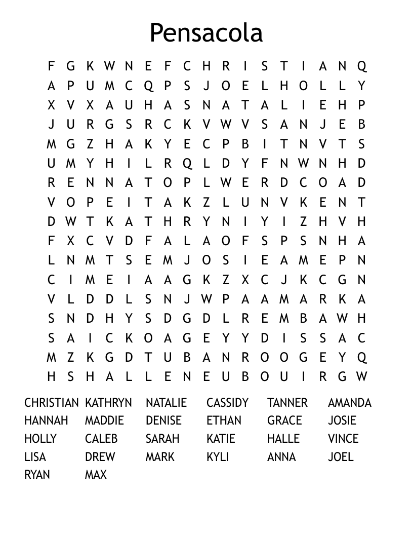 Pensacola Word Search