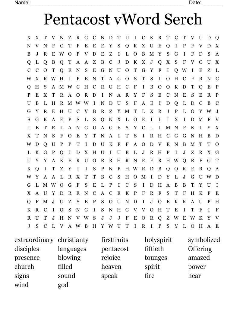 Pentacost vWord Serch Word Search