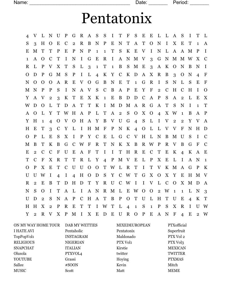 Pentatonix Word Search