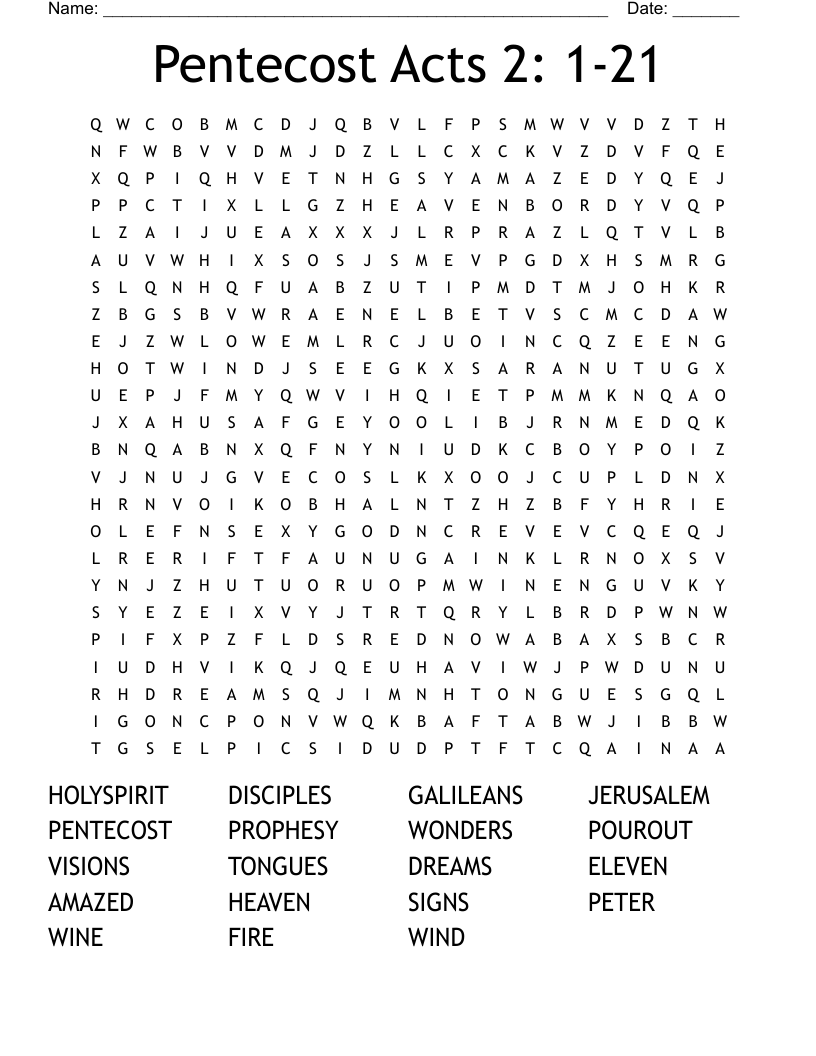 Pentecost Acts 2: 1-21 Word Search