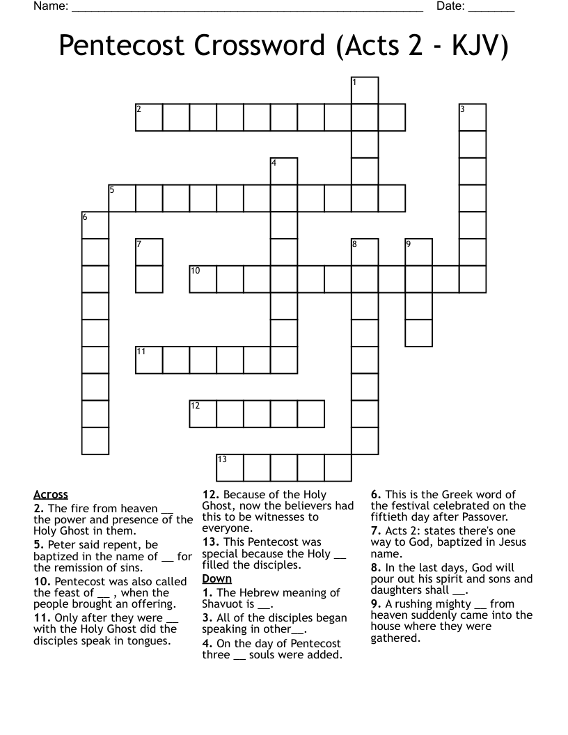 Pentecost Crossword (Acts 2 - KJV)