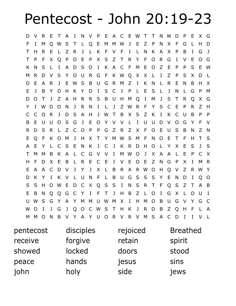 Pentecost - John 20:19-23 Word Search